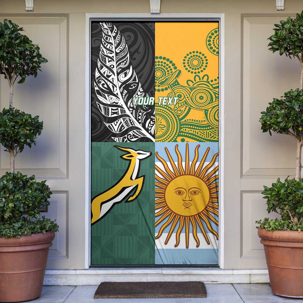 Personalised Rugby 2025 Championship Door Cover Combination of Southern Hemisphere Countries LT14 Black - Polynesian Pride
