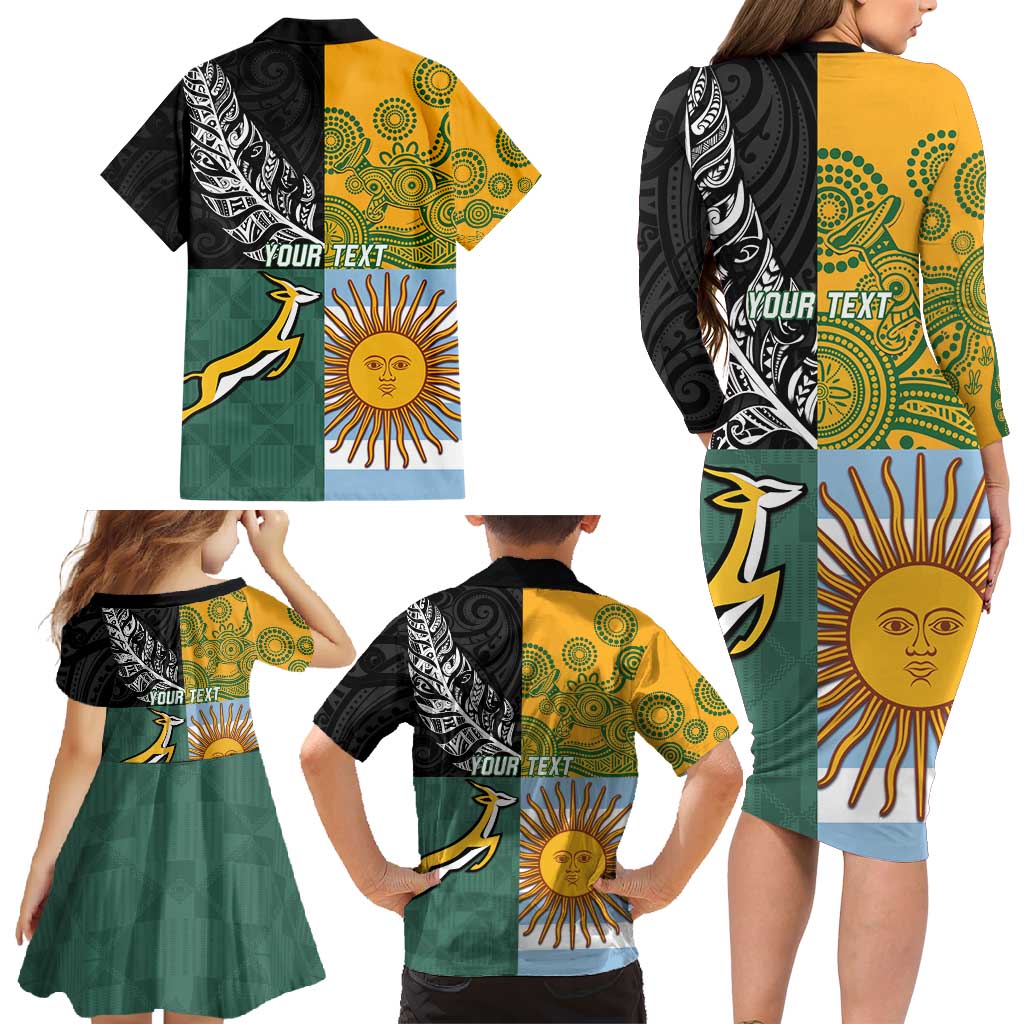 Personalised Rugby 2025 Championship Family Matching Long Sleeve Bodycon Dress and Hawaiian Shirt Combination of Southern Hemisphere Countries LT14 - Polynesian Pride