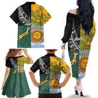 Personalised Rugby 2025 Championship Family Matching Off The Shoulder Long Sleeve Dress and Hawaiian Shirt Combination of Southern Hemisphere Countries LT14 - Polynesian Pride