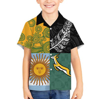 Personalised Rugby 2025 Championship Family Matching Off The Shoulder Long Sleeve Dress and Hawaiian Shirt Combination of Southern Hemisphere Countries LT14 Son's Shirt Black - Polynesian Pride