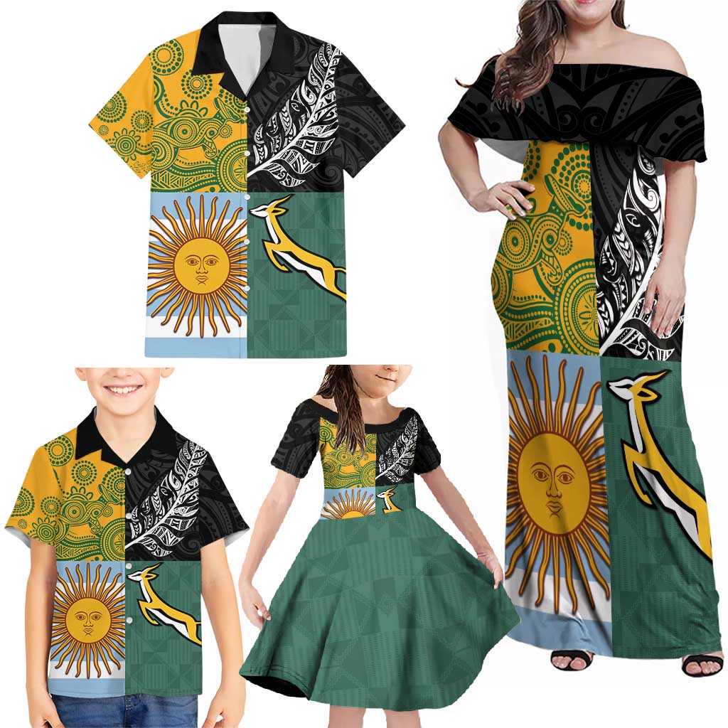 Personalised Rugby 2025 Championship Family Matching Off Shoulder Maxi Dress and Hawaiian Shirt Combination of Southern Hemisphere Countries LT14 - Polynesian Pride