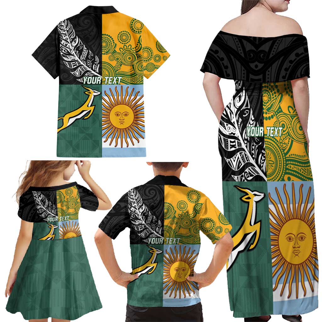 Personalised Rugby 2025 Championship Family Matching Off Shoulder Maxi Dress and Hawaiian Shirt Combination of Southern Hemisphere Countries LT14 - Polynesian Pride