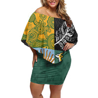 Personalised Rugby 2025 Championship Family Matching Off Shoulder Short Dress and Hawaiian Shirt Combination of Southern Hemisphere Countries LT14 Mom's Dress Black - Polynesian Pride