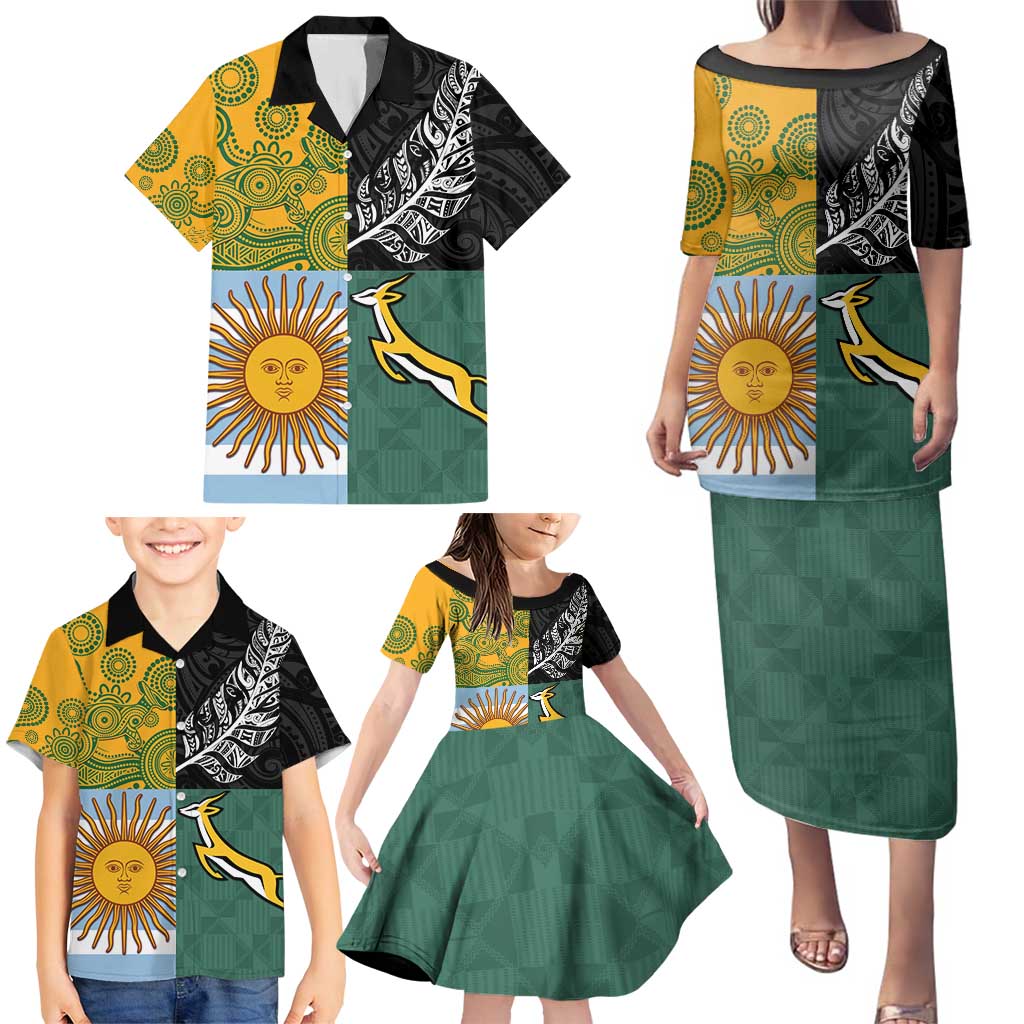 Personalised Rugby 2025 Championship Family Matching Puletasi and Hawaiian Shirt Combination of Southern Hemisphere Countries - Polynesian Pride