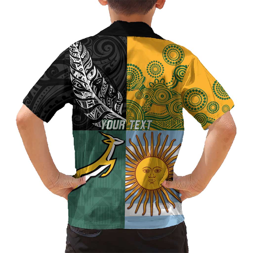 Personalised Rugby 2025 Championship Family Matching Short Sleeve Bodycon Dress and Hawaiian Shirt Combination of Southern Hemisphere Countries LT14 - Polynesian Pride