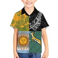 Personalised Rugby 2025 Championship Family Matching Short Sleeve Bodycon Dress and Hawaiian Shirt Combination of Southern Hemisphere Countries LT14 Son's Shirt Black - Polynesian Pride