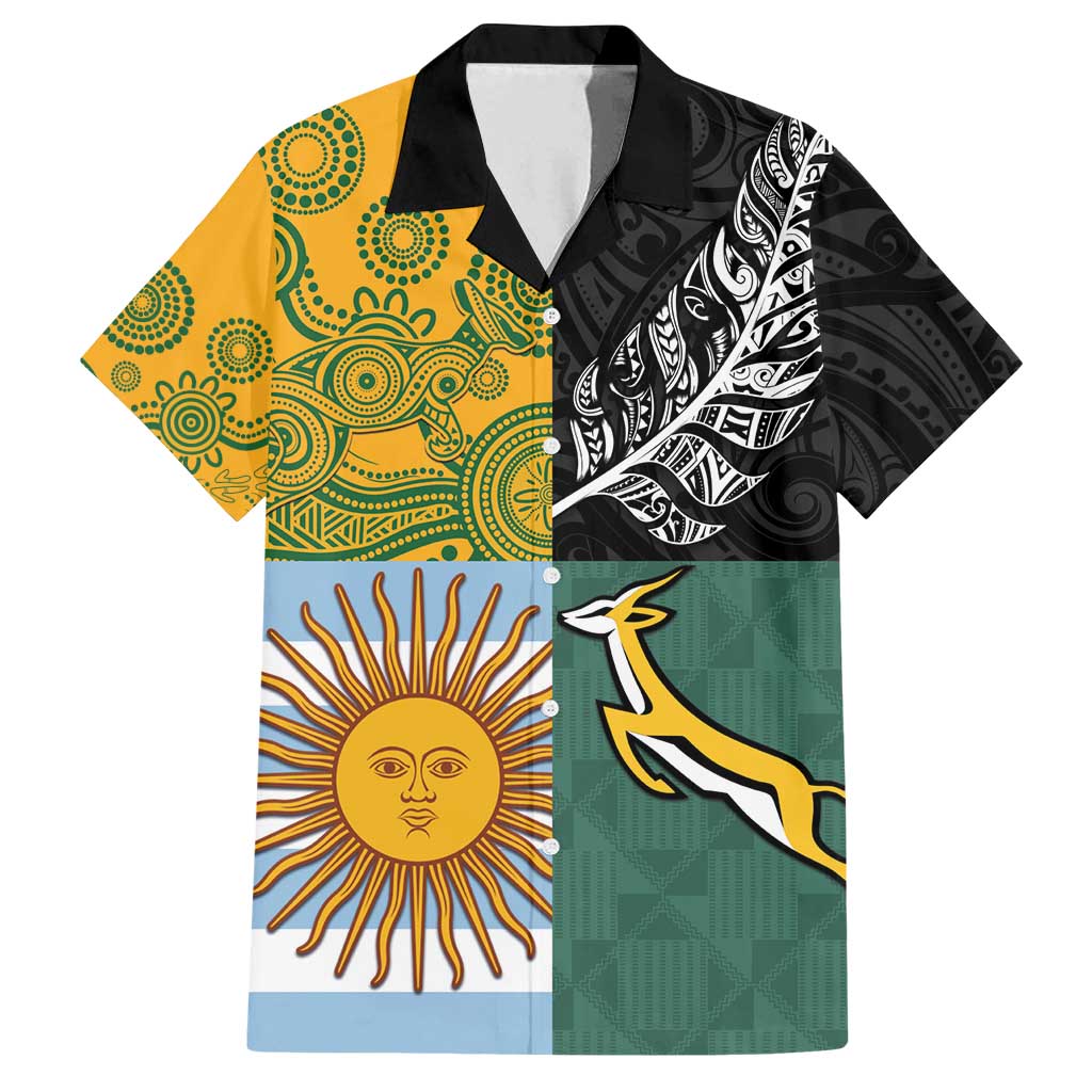Personalised Rugby 2025 Championship Family Matching Summer Maxi Dress and Hawaiian Shirt Combination of Southern Hemisphere Countries LT14 Dad's Shirt - Short Sleeve Black - Polynesian Pride