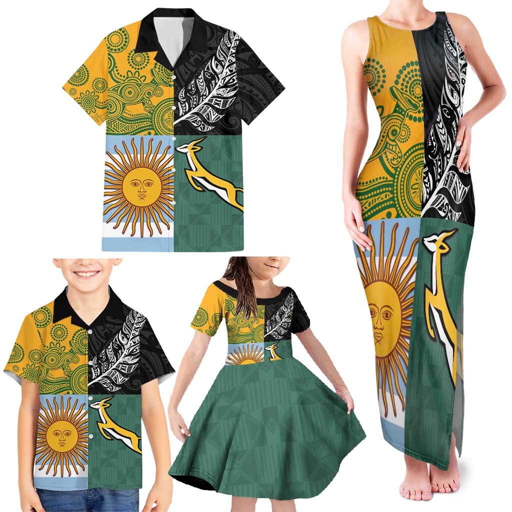 Personalised Rugby 2025 Championship Family Matching Tank Maxi Dress and Hawaiian Shirt Combination of Southern Hemisphere Countries LT14 - Polynesian Pride