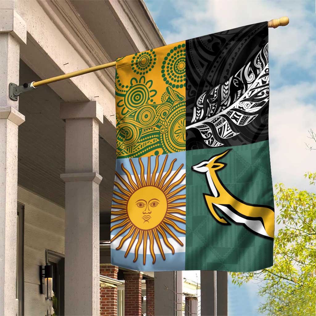 Rugby 2025 Championship Garden Flag Combination of Southern Hemisphere Countries LT14 House Flag Black - Polynesian Pride
