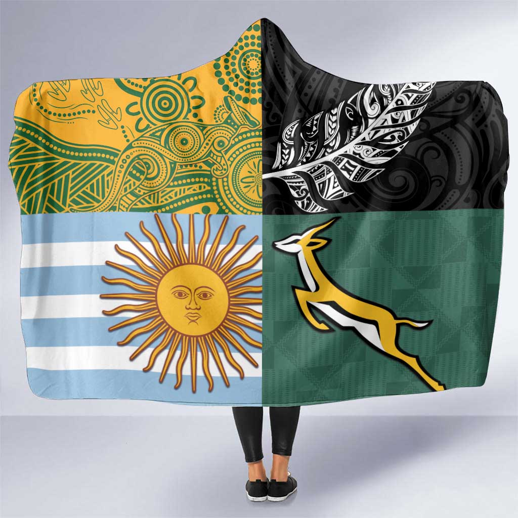 Rugby 2025 Championship Hooded Blanket Combination of Southern Hemisphere Countries LT14 One Size Black - Polynesian Pride