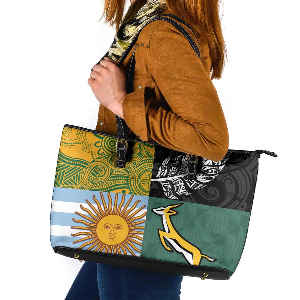Rugby 2025 Championship Leather Tote Bag Combination of Southern Hemisphere Countries LT14 Black - Polynesian Pride