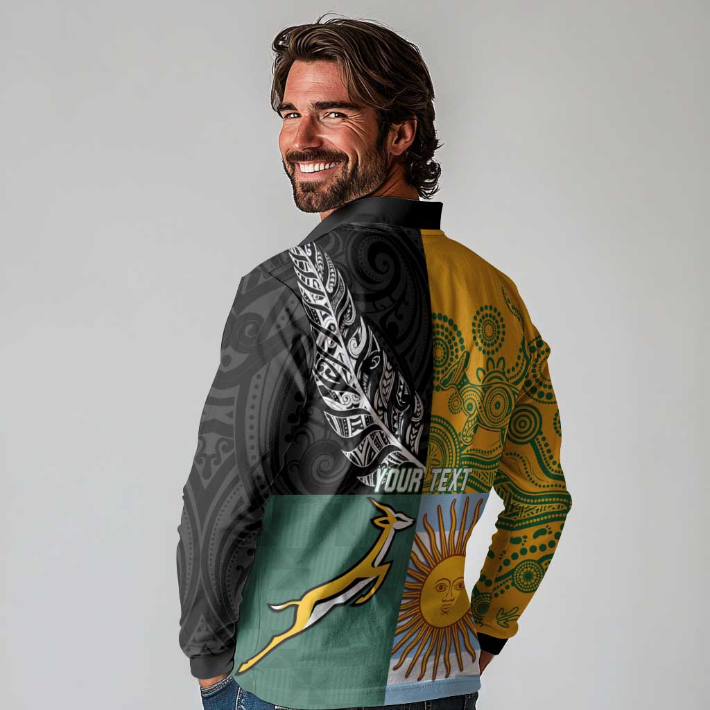 Personalised Rugby 2025 Championship Long Sleeve Polo Shirt Combination of Southern Hemisphere Countries LT14 - Polynesian Pride