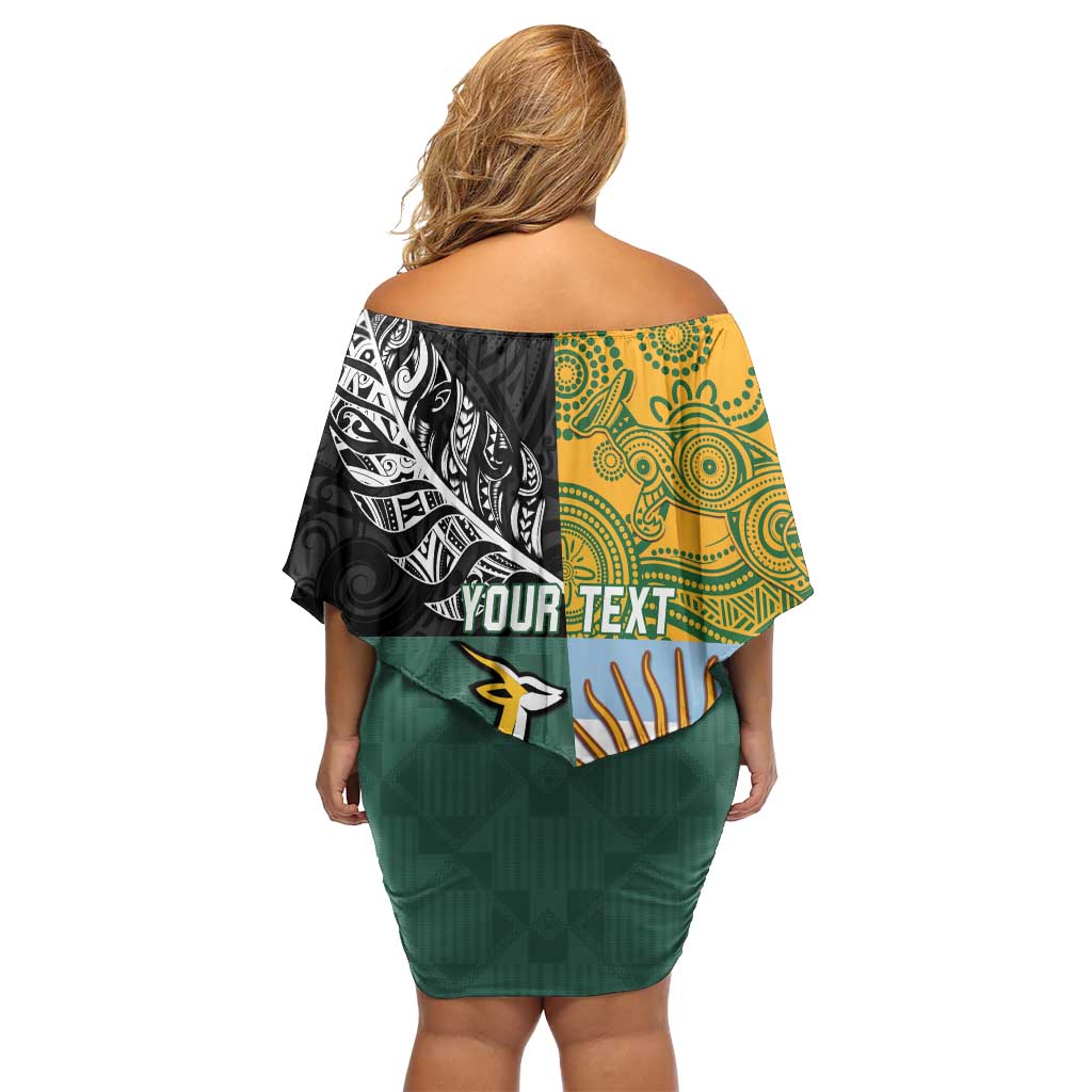 Personalised Rugby 2025 Championship Off Shoulder Short Dress Combination of Southern Hemisphere Countries - Polynesian Pride