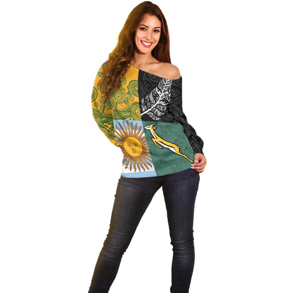 Personalised Rugby 2025 Championship Off Shoulder Sweater Combination of Southern Hemisphere Countries LT14 - Polynesian Pride