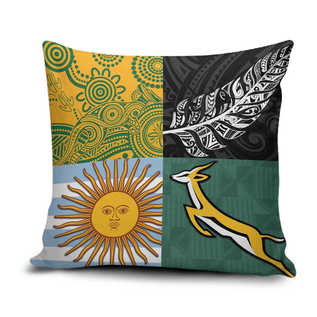 Rugby 2025 Championship Pillow Cover Combination of Southern Hemisphere Countries LT14 Black - Polynesian Pride