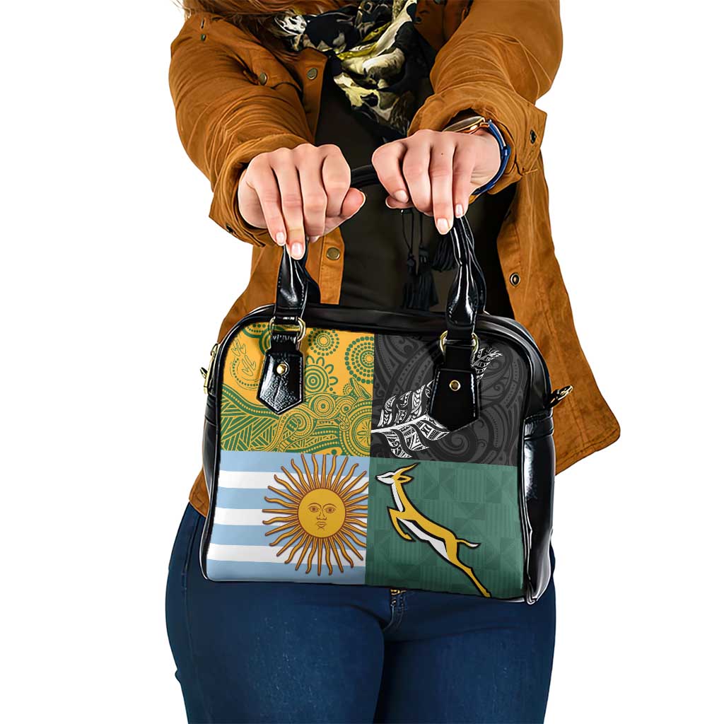 Rugby 2025 Championship Shoulder Handbag Combination of Southern Hemisphere Countries LT14 One Size Black - Polynesian Pride