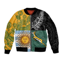 Personalised Rugby 2025 Championship Sleeve Zip Bomber Jacket Combination of Southern Hemisphere Countries LT14 Unisex Black - Polynesian Pride