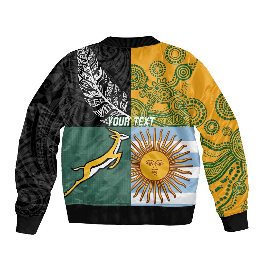 Personalised Rugby 2025 Championship Sleeve Zip Bomber Jacket Combination of Southern Hemisphere Countries LT14 - Polynesian Pride