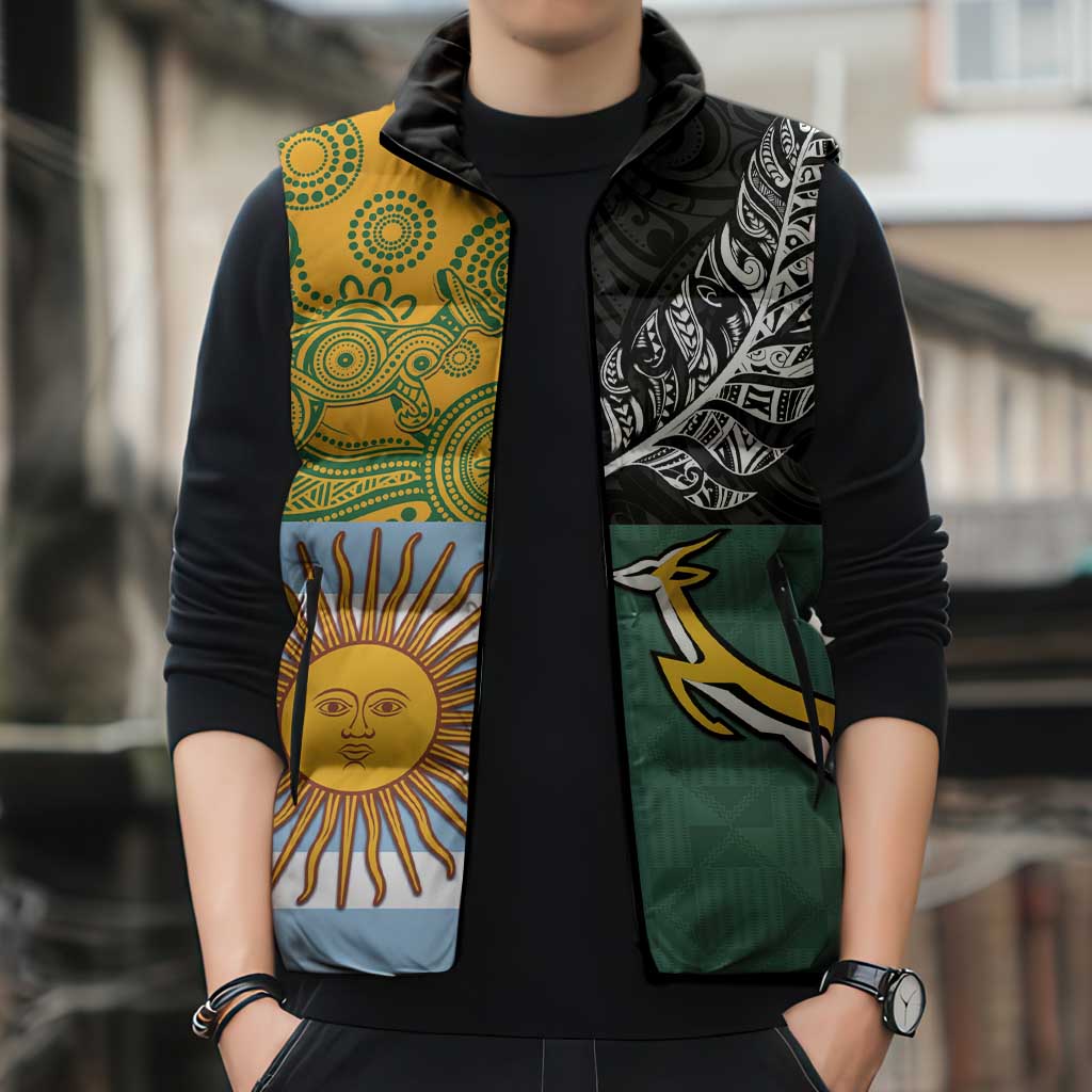 Personalised Rugby 2025 Championship Sleeveless Puffer Jacket Combination of Southern Hemisphere Countries LT14 - Polynesian Pride
