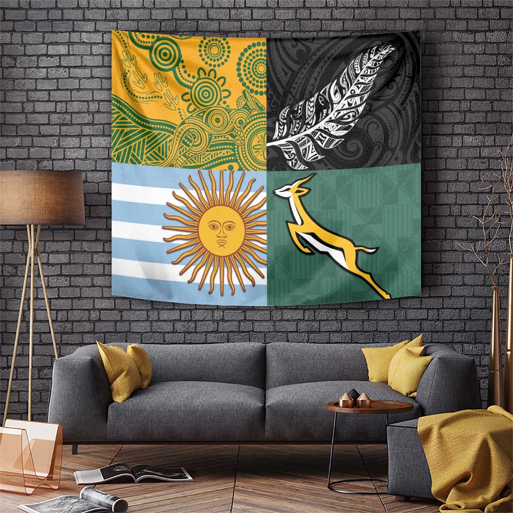 Rugby 2025 Championship Tapestry Combination of Southern Hemisphere Countries LT14 Black - Polynesian Pride