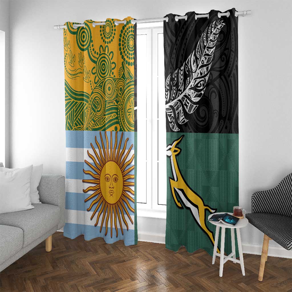 Rugby 2025 Championship Window Curtain Combination of Southern Hemisphere Countries LT14 With Grommets Black - Polynesian Pride