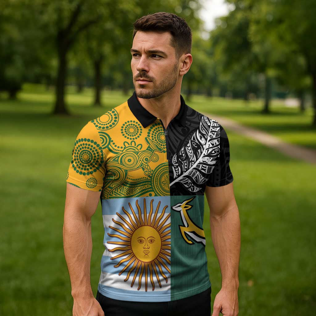 Personalised Rugby 2025 Championship Zipper Polo Shirt Combination of Southern Hemisphere Countries - Polynesian Pride