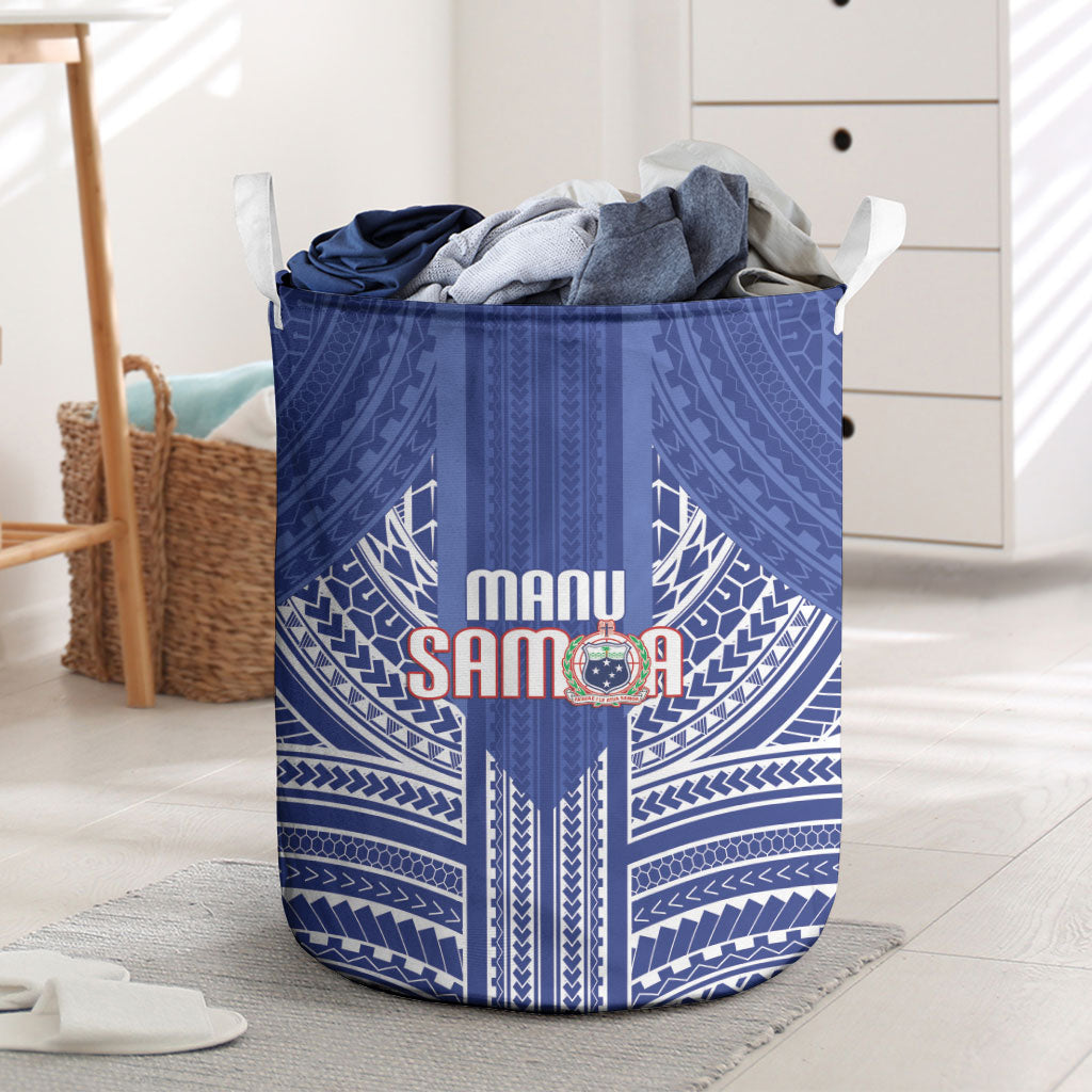 Manu Samoa Rugby 2026 Laundry Basket Samoan Pattern LT14 Blue - Polynesian Pride