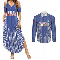 Custom Manu Samoa Rugby 2026 Couples Matching Summer Maxi Dress and Long Sleeve Button Shirt Samoan Pattern