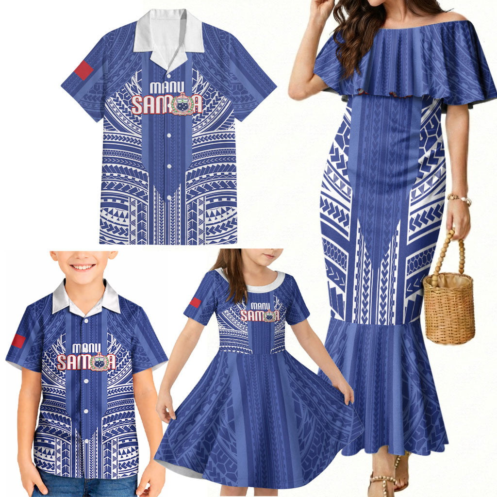 Custom Manu Samoa Rugby 2026 Family Matching Mermaid Dress and Hawaiian Shirt Samoan Pattern