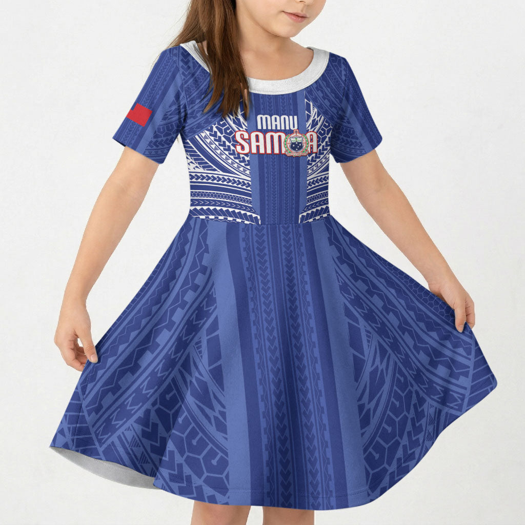 Custom Manu Samoa Rugby 2026 Kid Short Sleeve Dress Samoan Pattern