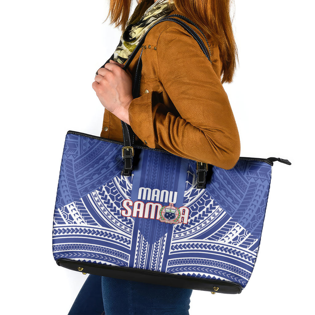 Manu Samoa Rugby 2026 Leather Tote Bag Samoan Pattern