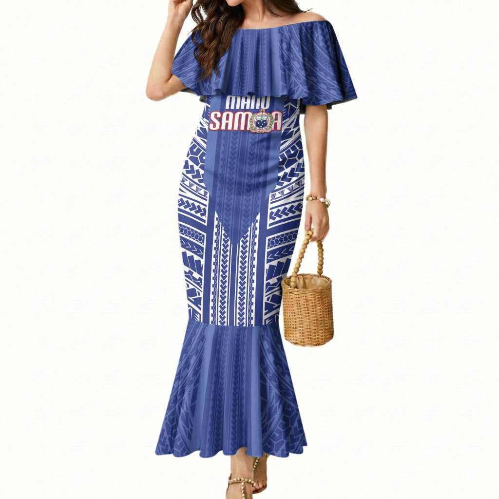Custom Manu Samoa Rugby 2026 Mermaid Dress Samoan Pattern LT14 Women Blue - Polynesian Pride