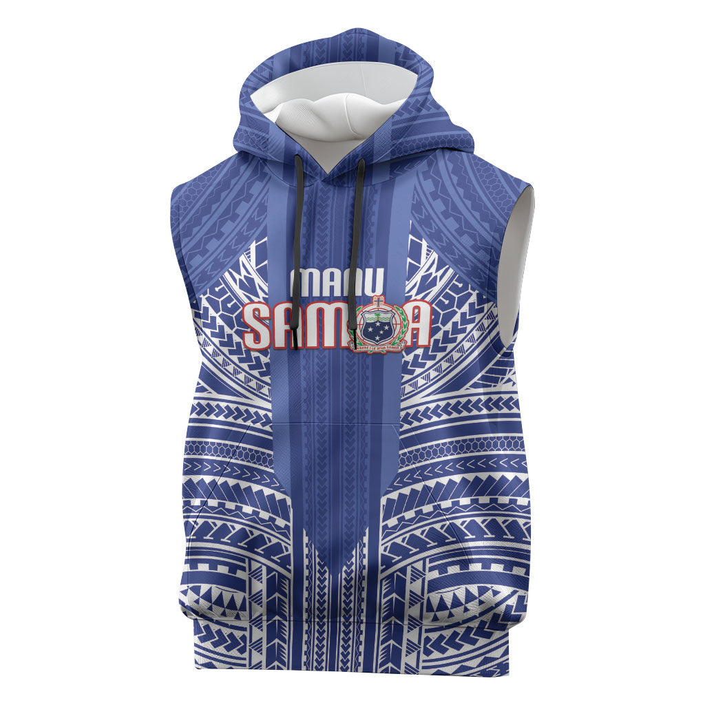 Custom Manu Samoa Rugby 2026 Sleeveless Hoodie Samoan Pattern LT14 Blue - Polynesian Pride