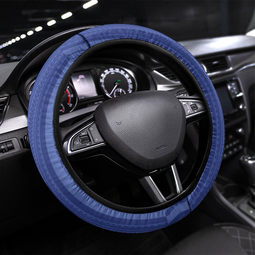 Manu Samoa Rugby 2026 Steering Wheel Cover Samoan Pattern LT14 Universal Fit Blue - Polynesian Pride