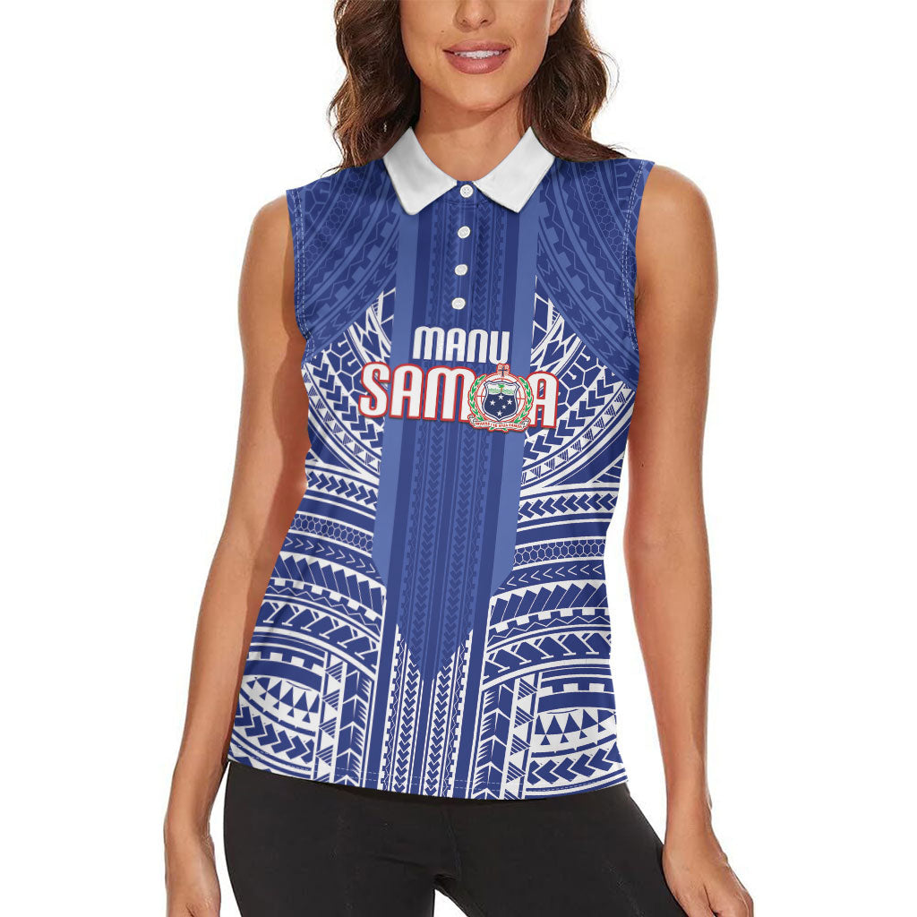 Custom Manu Samoa Rugby 2026 Women Sleeveless Polo Shirt Samoan Pattern