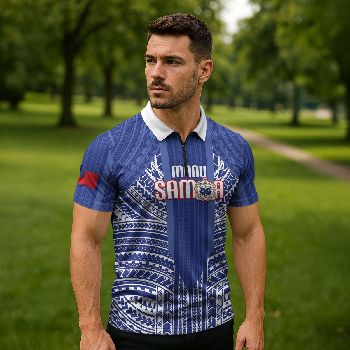 Custom Manu Samoa Rugby 2026 Zipper Polo Shirt Samoan Pattern