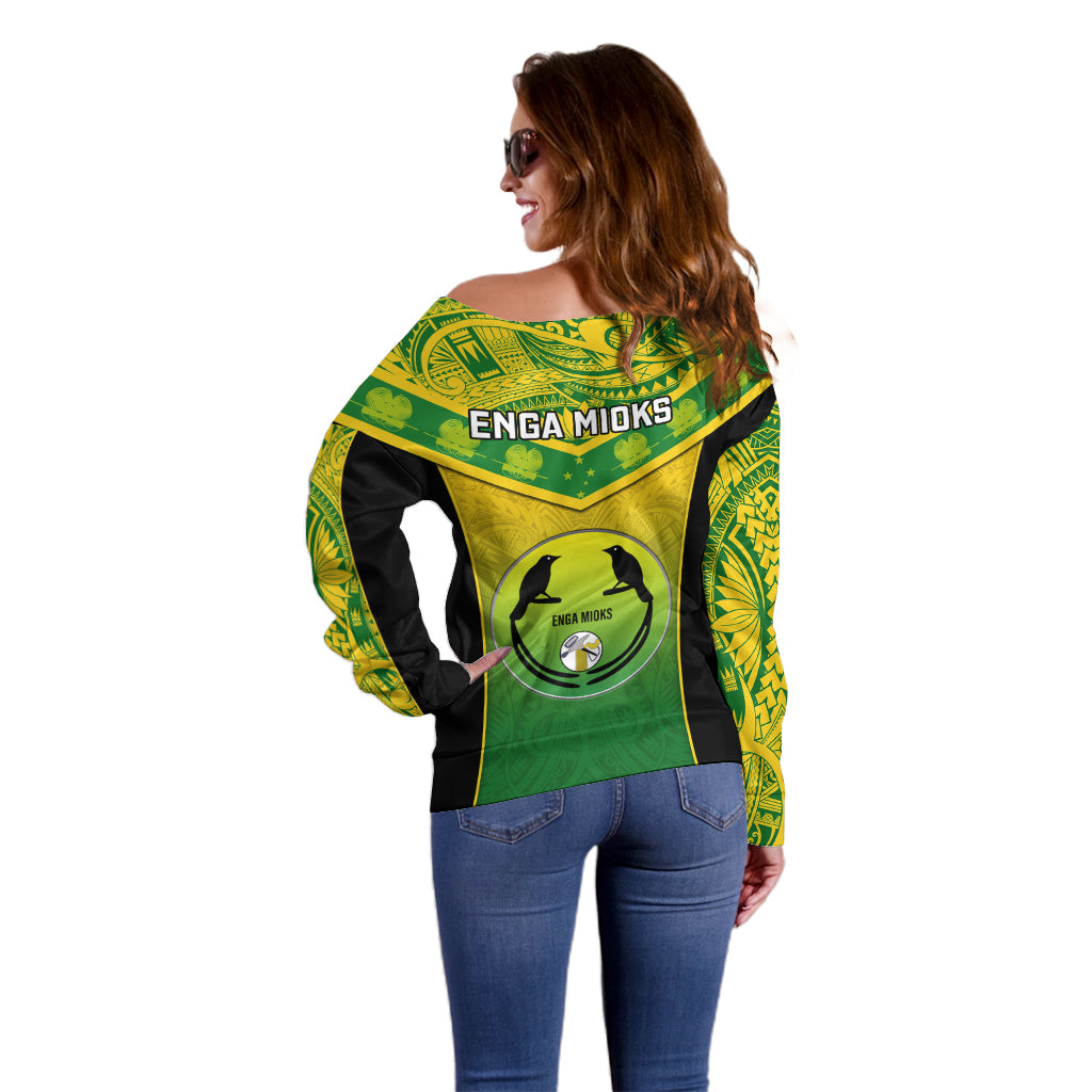 Papua New Guinea Rugby Off Shoulder Sweater Enga Mioks PNG Polynesian Pattern LT14 - Polynesian Pride