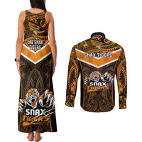 Papua New Guinea Rugby Couples Matching Tank Maxi Dress and Long Sleeve Button Shirts Lae Snax Tigers PNG Polynesian Pattern LT14 - Polynesian Pride