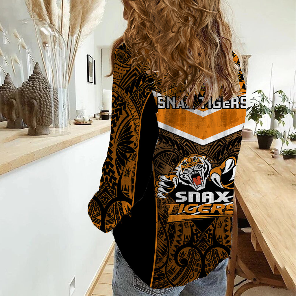 Papua New Guinea Rugby Women Casual Shirt Lae Snax Tigers PNG Polynesian Pattern LT14 - Polynesian Pride