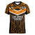 Papua New Guinea Rugby Women V Neck T Shirt Lae Snax Tigers PNG Polynesian Pattern LT14 Female Orange - Polynesian Pride