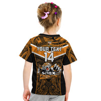 Custom Papua New Guinea Rugby Kid T Shirt Lae Snax Tigers PNG Polynesian Pattern LT14 - Polynesian Pride