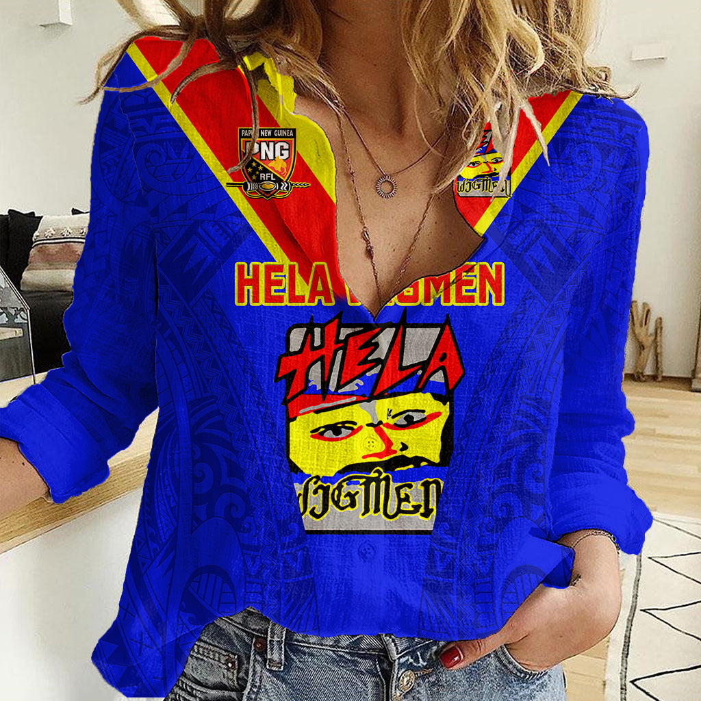 Papua New Guinea Rugby Women Casual Shirt Hela Wigmen PNG Polynesian Pattern LT14 Female Blue - Polynesian Pride