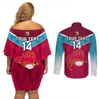 Custom Papua New Guinea Rugby Couples Matching Off Shoulder Short Dress and Long Sleeve Button Shirts Goroka Lahanis PNG Polynesian Pattern LT14 - Polynesian Pride