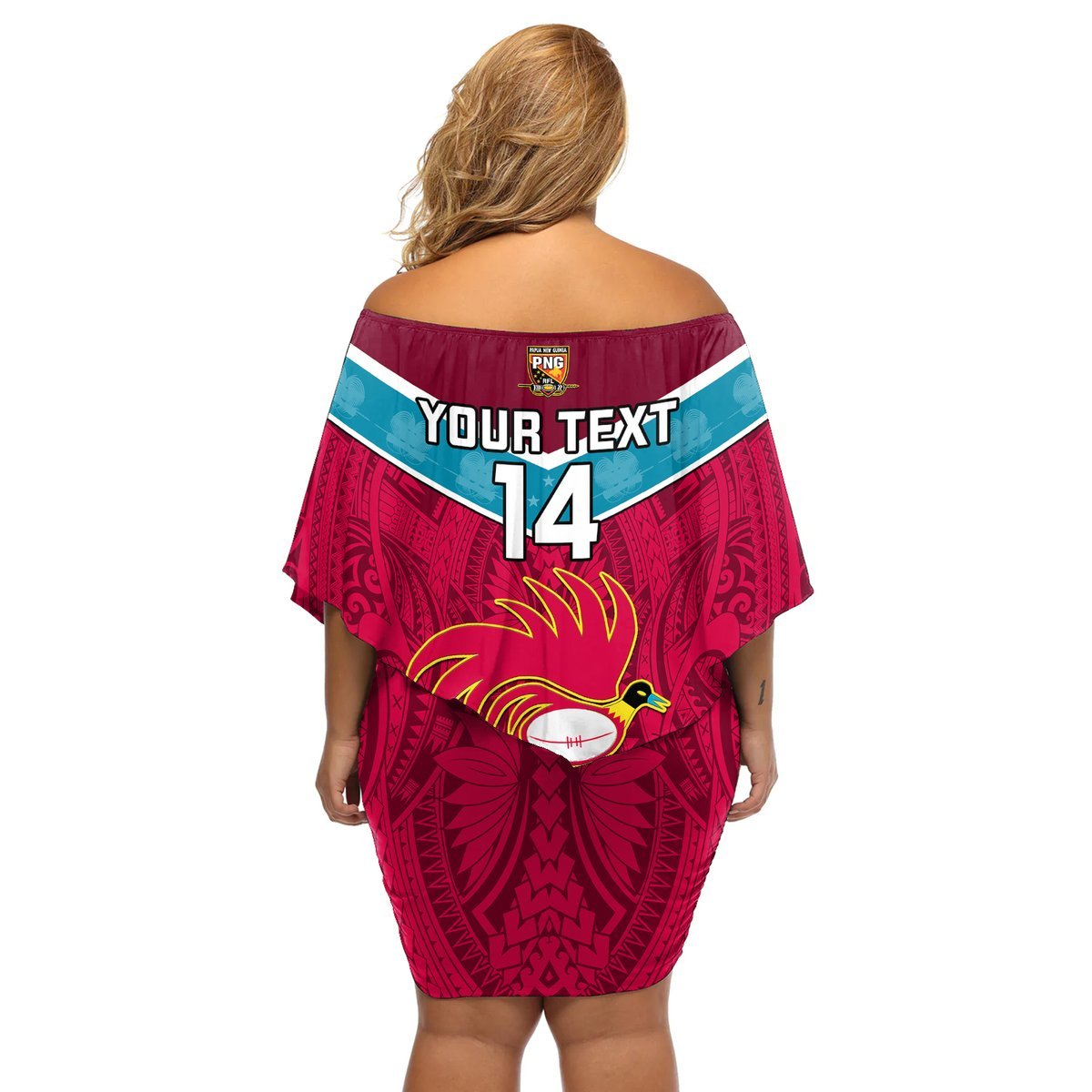 Custom Papua New Guinea Rugby Off Shoulder Short Dress Goroka Lahanis PNG Polynesian Pattern LT14 - Polynesian Pride