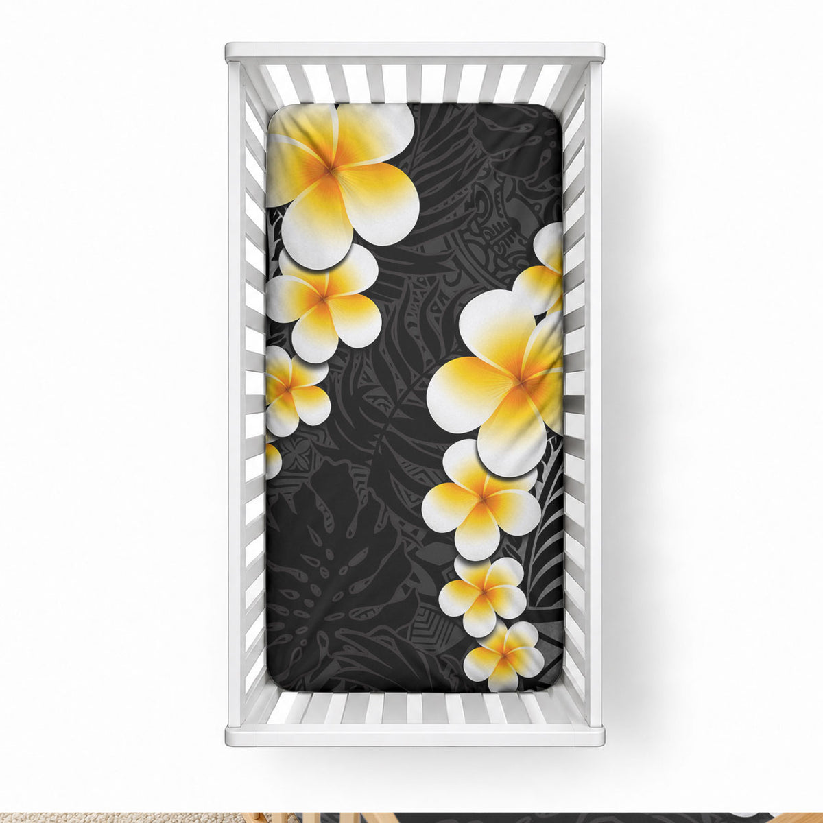 Black Tropical Plumeria With Galaxy Polynesian Art Baby Bed Cover