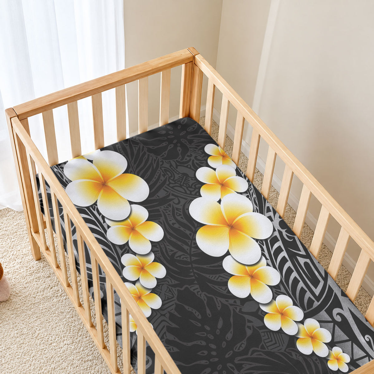 Black Tropical Plumeria With Galaxy Polynesian Art Baby Bed Cover