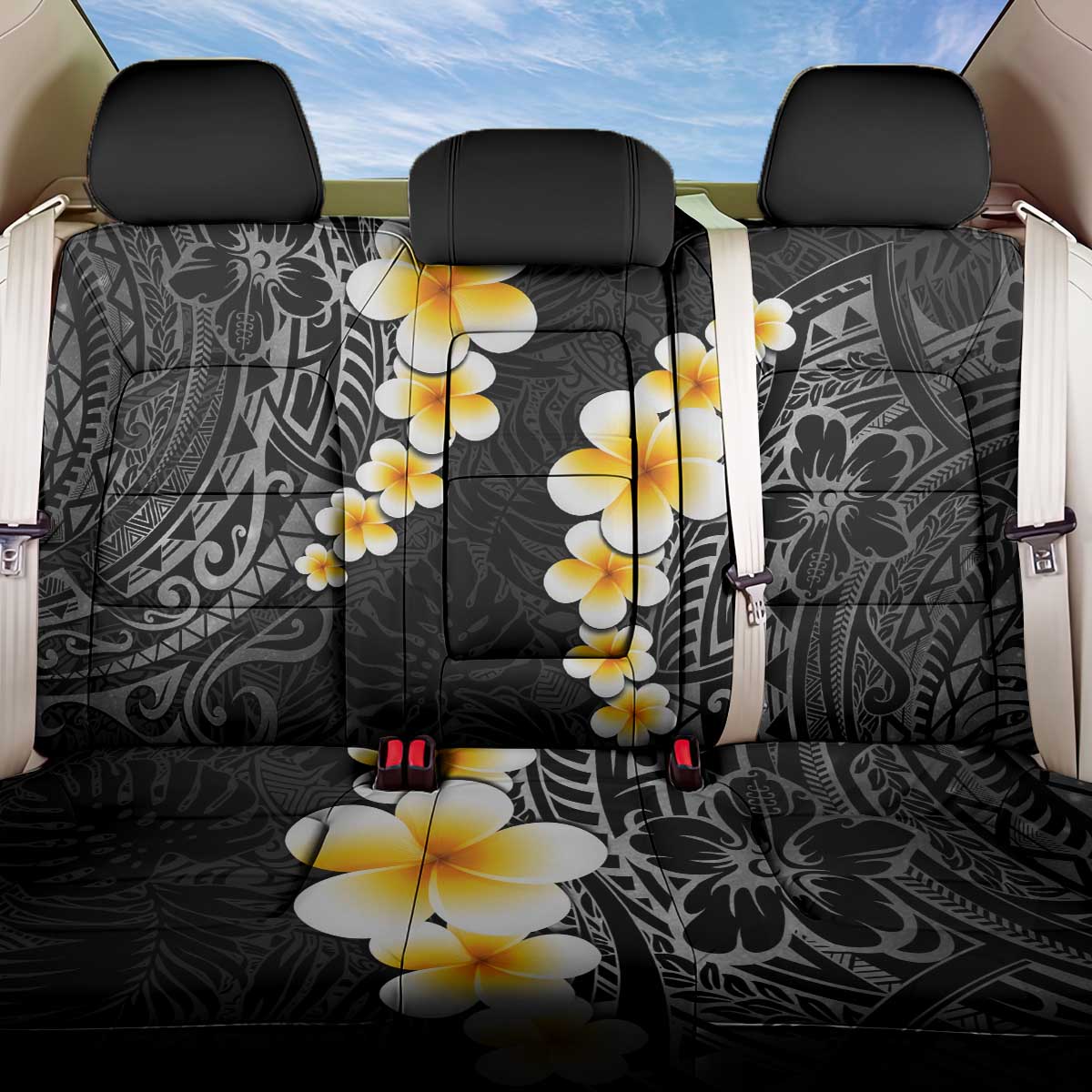 Black Tropical Plumeria With Galaxy Polynesian Art Back Car Seat Cover LT14 One Size Black - Polynesian Pride