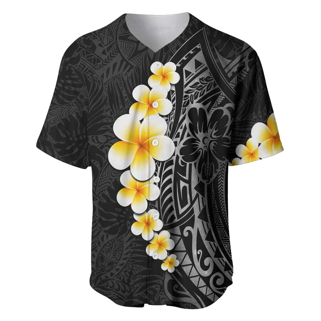 Black Tropical Plumeria With Galaxy Polynesian Art Baseball Jersey LT14 Black - Polynesian Pride