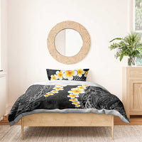 Black Tropical Plumeria With Galaxy Polynesian Art Bedding Set