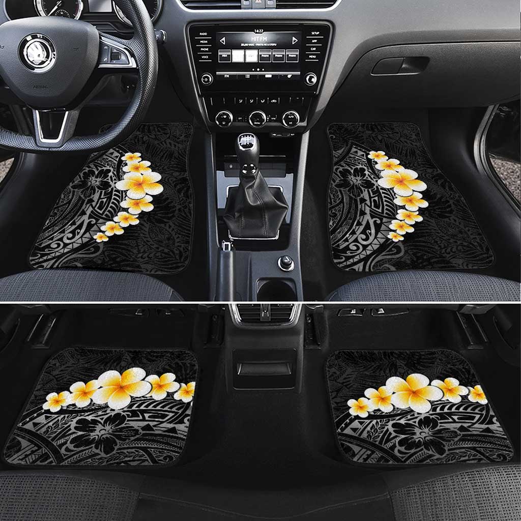 Black Tropical Plumeria With Galaxy Polynesian Art Car Mats LT14 Set 4pcs Black - Polynesian Pride